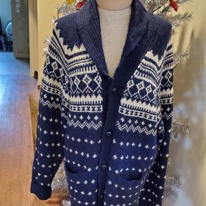 J Crew navy argyle cardigan sweater